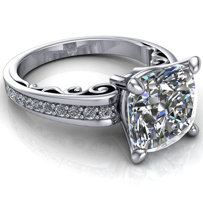 Keating Cushion Moissanite Diamond Channel 4 Prong Ring-Custom-Made Jewelry-Fire & Brilliance ®