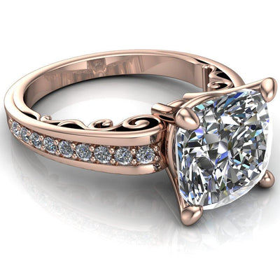 Keating Cushion Moissanite Diamond Channel 4 Prong Ring-Custom-Made Jewelry-Fire & Brilliance ®