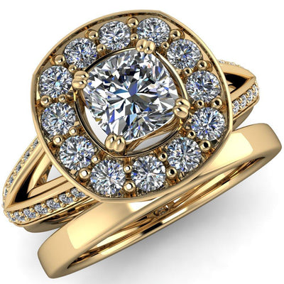 Keaton Cushion Moissanite 4 Double Prong Halo Split Shank Engagement Ring-Custom-Made Jewelry-Fire & Brilliance ®
