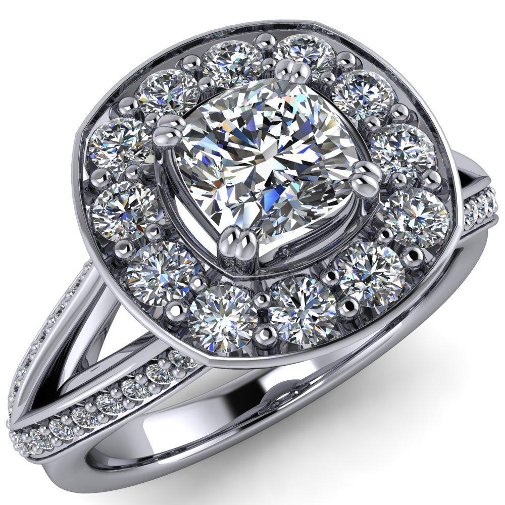 Keaton Cushion Moissanite 4 Double Prong Halo Split Shank Engagement Ring-Custom-Made Jewelry-Fire & Brilliance ®