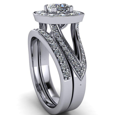 Keaton Cushion Moissanite 4 Double Prong Halo Split Shank Engagement Ring-Custom-Made Jewelry-Fire & Brilliance ®