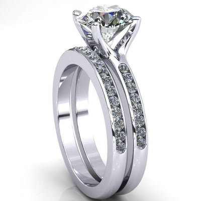 Kehlani Round Moissanite Diamond Shoulder Solitaire Ring with Split Prongs-Custom-Made Jewelry-Fire & Brilliance ®