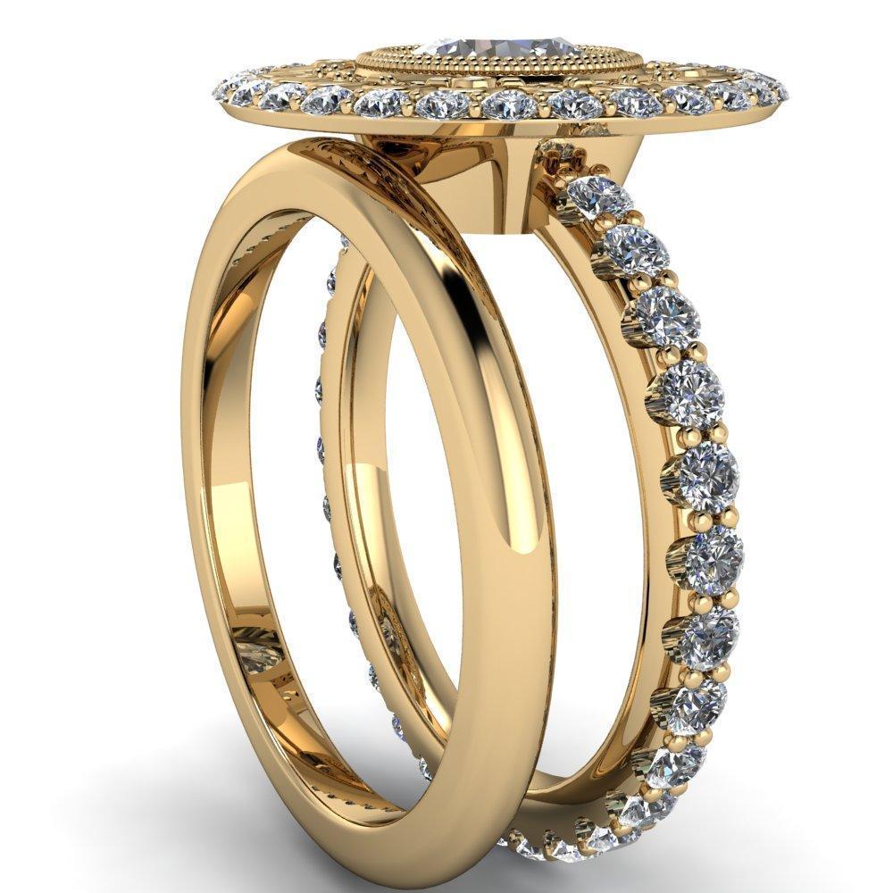 Keira Round Moissanite Bezel Set Halo Filigree Crown Ring-Custom-Made Jewelry-Fire & Brilliance ®