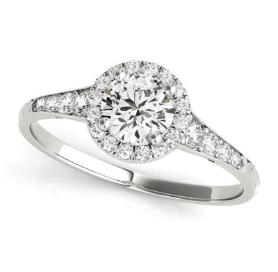 Kelly Round Moissanite Carved Design Shank Halo Engagement Ring-Custom-Made Jewelry-Fire & Brilliance ®