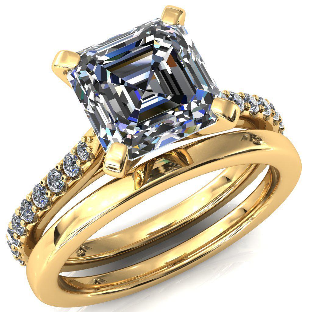 Kelsy Asscher Moissanite 4 Prong 3/4 Shared Scalloped Inverted Cathedral Ring-FIRE & BRILLIANCE