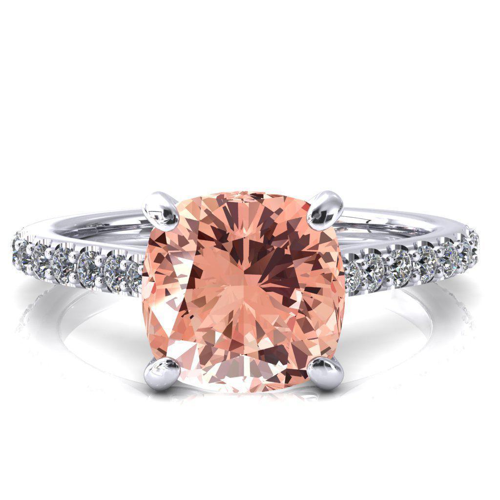 Kelsy Cushion Champagne Sapphire 4 Prong 3/4 Shared Scalloped Inverted Cathedral Ring-FIRE & BRILLIANCE
