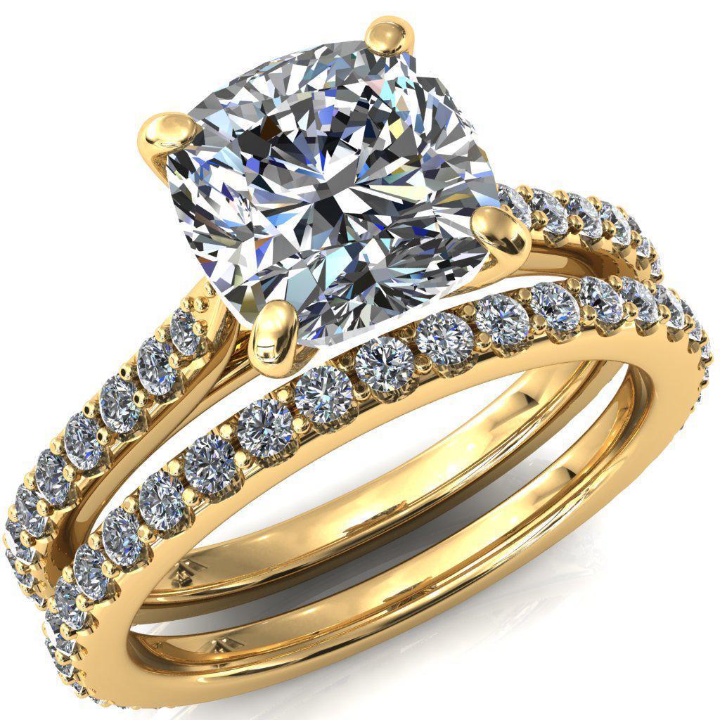 Kelsy Cushion Moissanite 4 Prong 3/4 Shared Scalloped Inverted Cathedral Ring-FIRE & BRILLIANCE