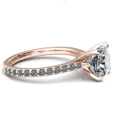 Kelsy Cushion Moissanite 4 Prong 3/4 Shared Scalloped Inverted Cathedral Ring-FIRE & BRILLIANCE