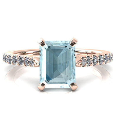 Kelsy Emerald Aqua Blue Spinel 4 Prong 3/4 Shared Scalloped Inverted Cathedral Ring-FIRE & BRILLIANCE