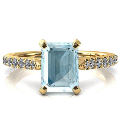 Kelsy Emerald Aqua Blue Spinel 4 Prong 3/4 Shared Scalloped Inverted Cathedral Ring-FIRE & BRILLIANCE