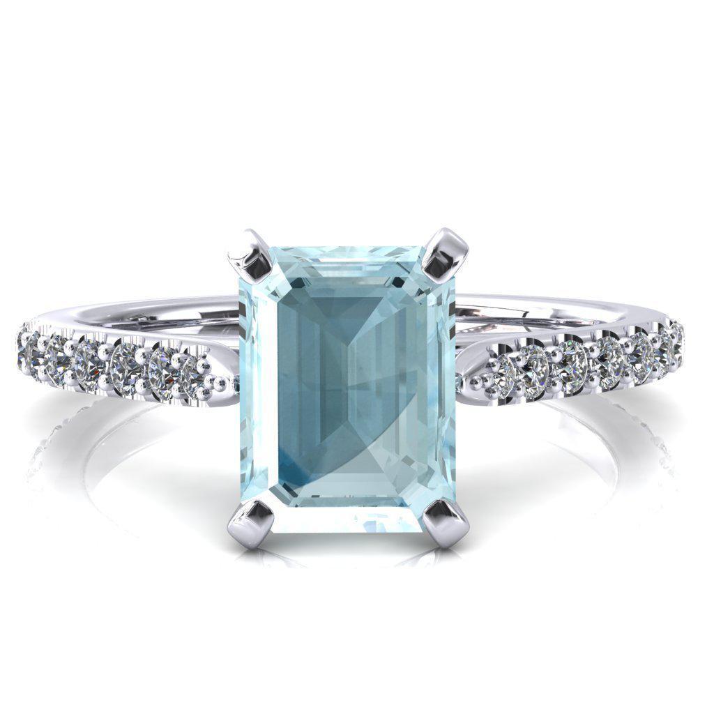 Kelsy Emerald Aqua Blue Spinel 4 Prong 3/4 Shared Scalloped Inverted Cathedral Ring-FIRE & BRILLIANCE