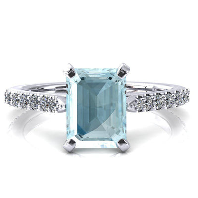 Kelsy Emerald Aqua Blue Spinel 4 Prong 3/4 Shared Scalloped Inverted Cathedral Ring-FIRE & BRILLIANCE