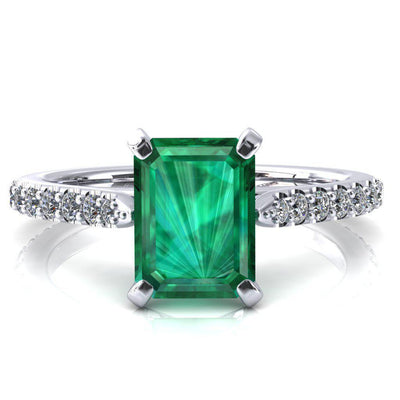 Kelsy Emerald Emerald 4 Prong 3/4 Shared Scalloped Inverted Cathedral Ring-FIRE & BRILLIANCE