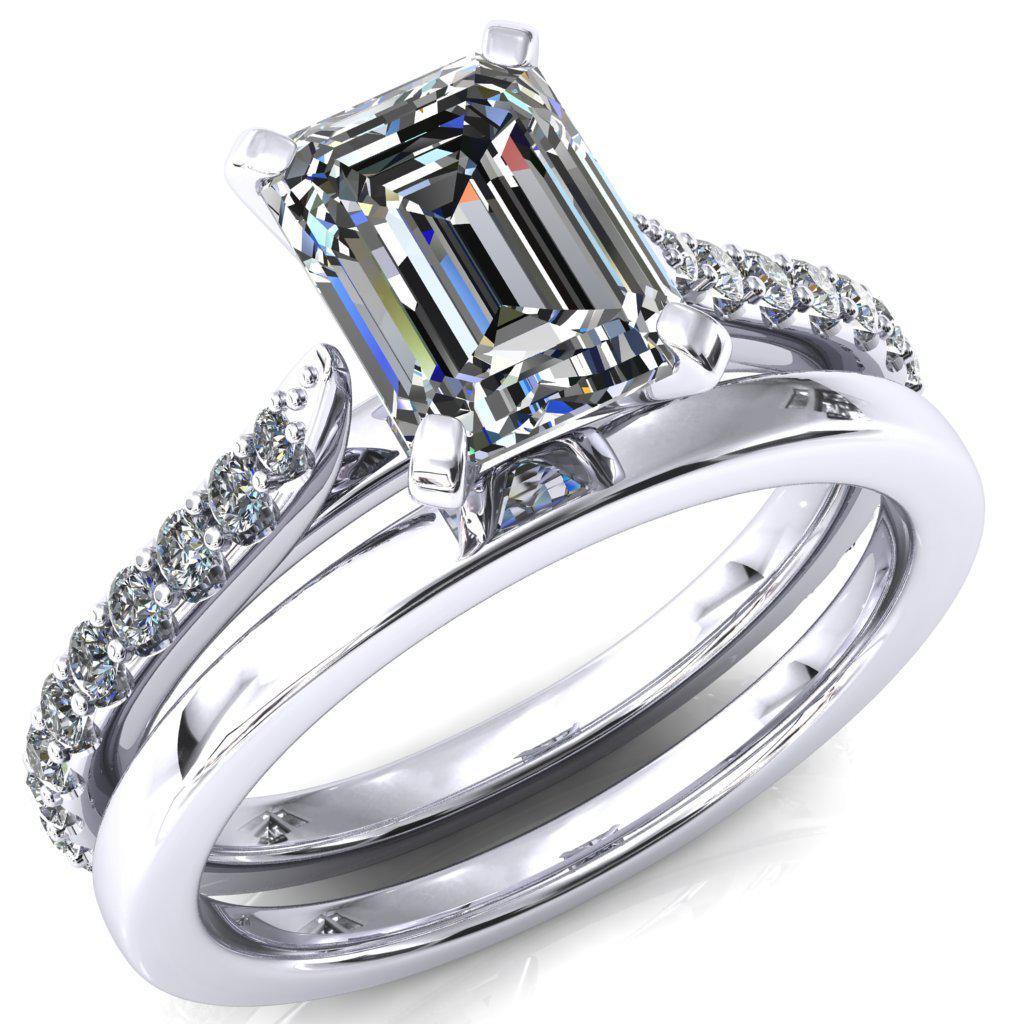 Kelsy Emerald Moissanite 4 Prong 3/4 Shared Scalloped Inverted Cathedral Ring-FIRE & BRILLIANCE