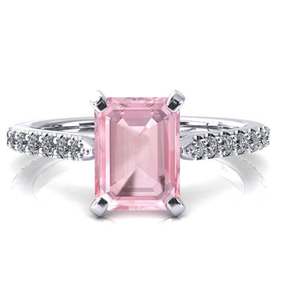 Kelsy Emerald Pink Sapphire 4 Prong 3/4 Shared Scalloped Inverted Cathedral Ring-FIRE & BRILLIANCE