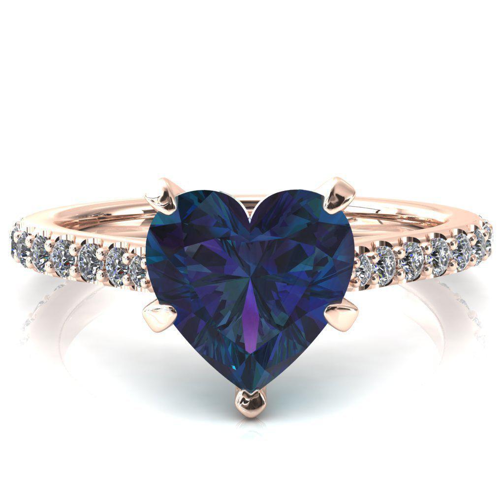 Kelsy Heart Alexandrite 5 Prong 3/4 Shared Scalloped Inverted Cathedral Ring-FIRE & BRILLIANCE