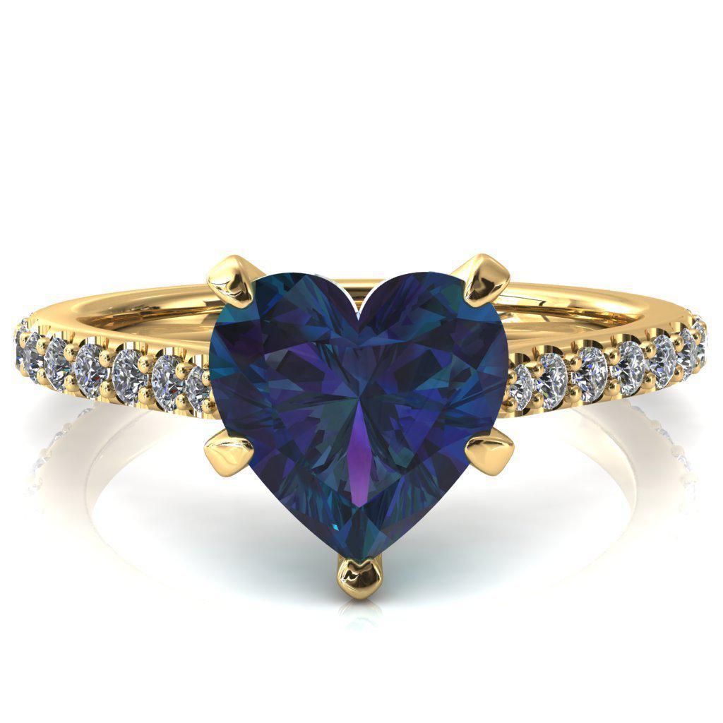 Kelsy Heart Alexandrite 5 Prong 3/4 Shared Scalloped Inverted Cathedral Ring-FIRE & BRILLIANCE