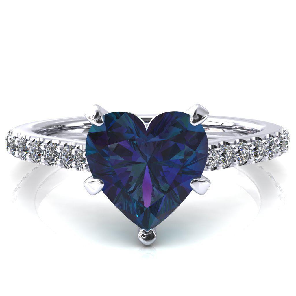 Kelsy Heart Alexandrite 5 Prong 3/4 Shared Scalloped Inverted Cathedral Ring-FIRE & BRILLIANCE