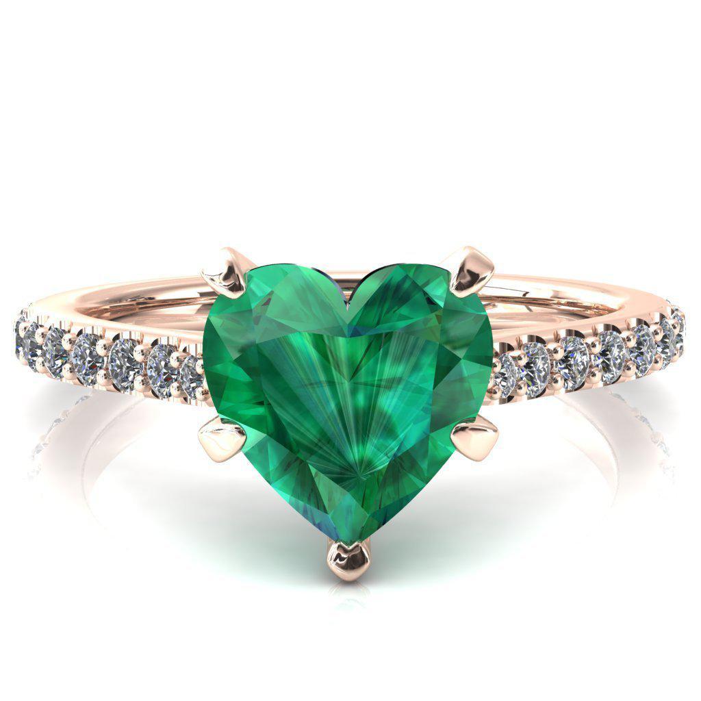 Kelsy Heart Emerald 5 Prong 3/4 Shared Scalloped Inverted Cathedral Ring-FIRE & BRILLIANCE