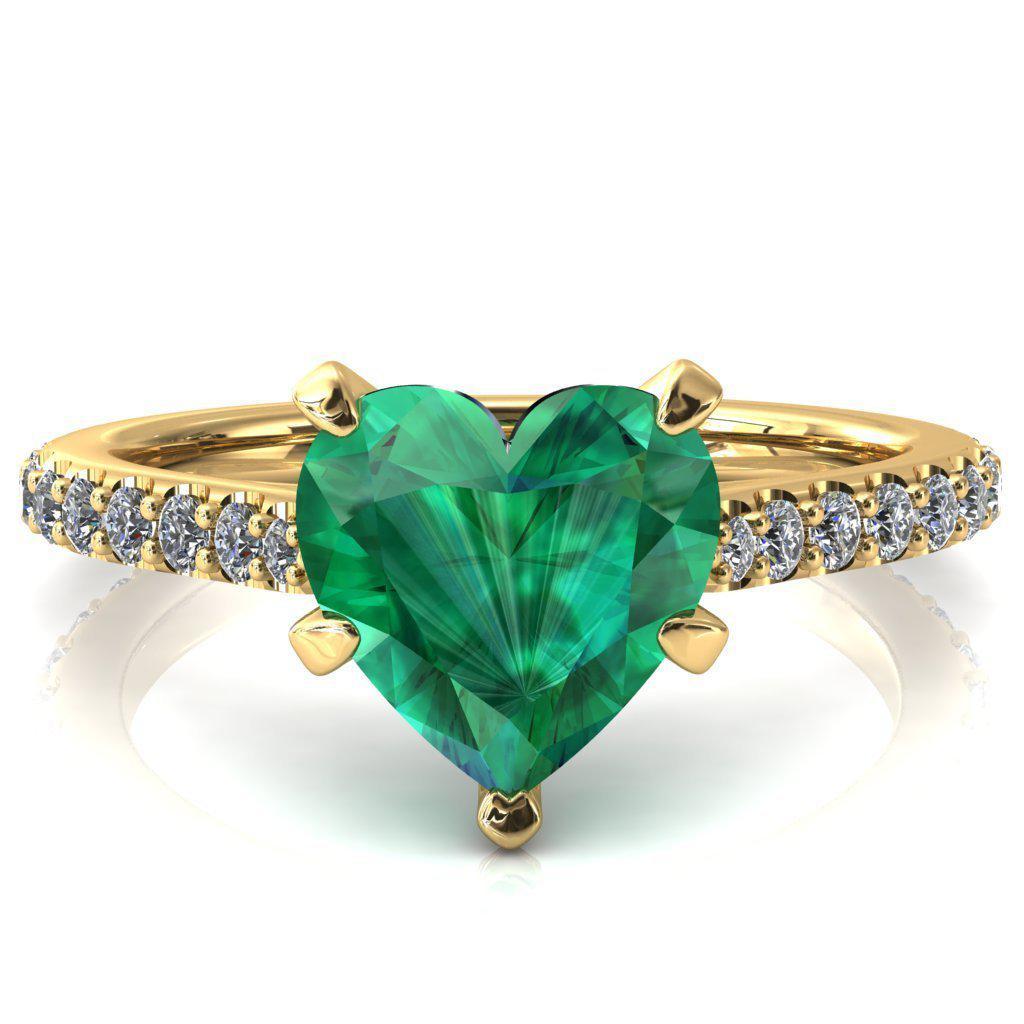 Kelsy Heart Emerald 5 Prong 3/4 Shared Scalloped Inverted Cathedral Ring-FIRE & BRILLIANCE