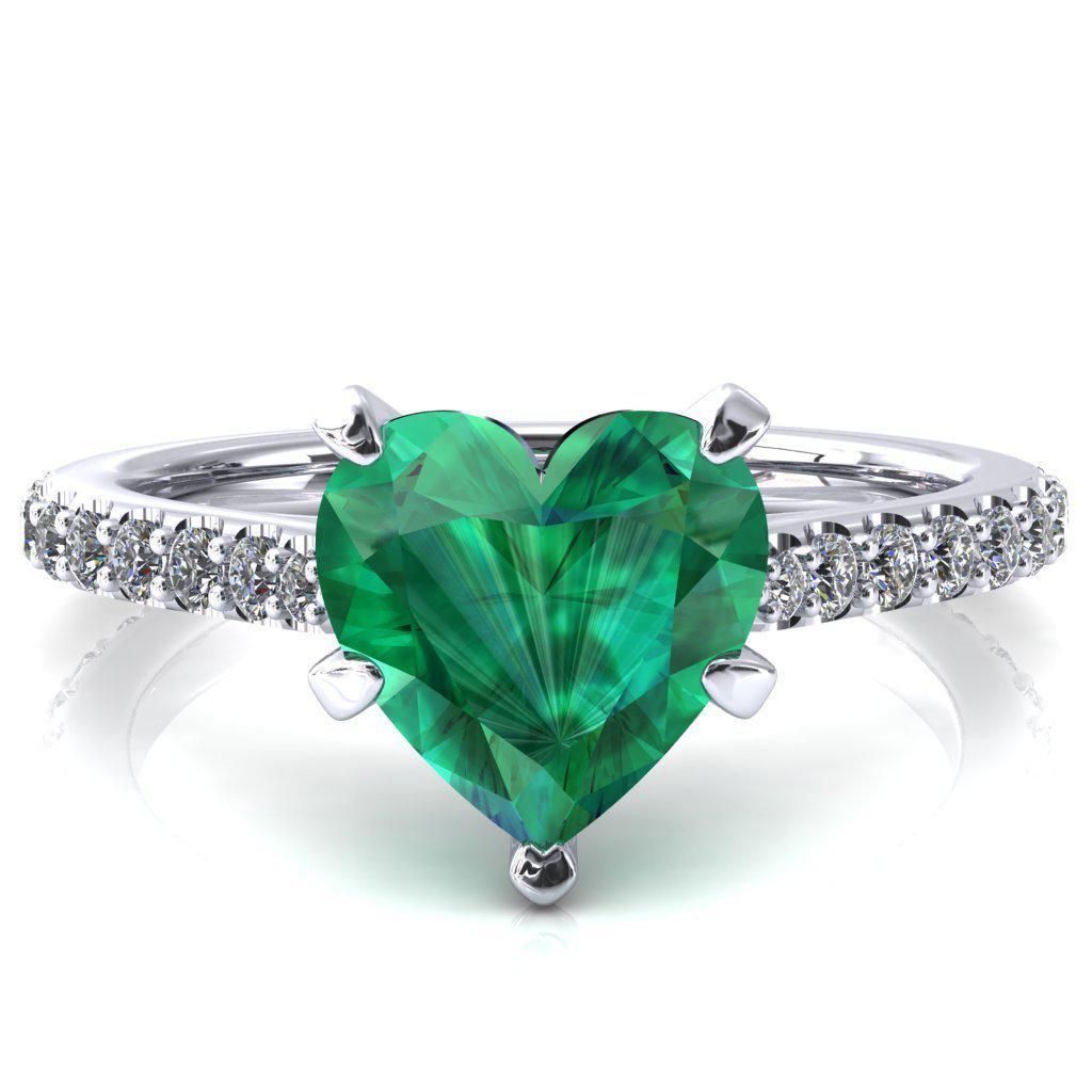 Kelsy Heart Emerald 5 Prong 3/4 Shared Scalloped Inverted Cathedral Ring-FIRE & BRILLIANCE