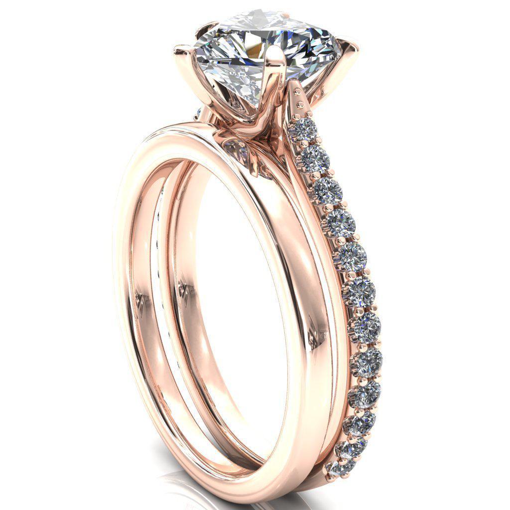Kelsy Heart Moissanite 5 Prong 3/4 Shared Scalloped Inverted Cathedral Ring-FIRE & BRILLIANCE