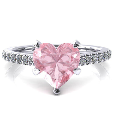Kelsy Heart Pink Sapphire 5 Prong 3/4 Shared Scalloped Inverted Cathedral Ring-FIRE & BRILLIANCE