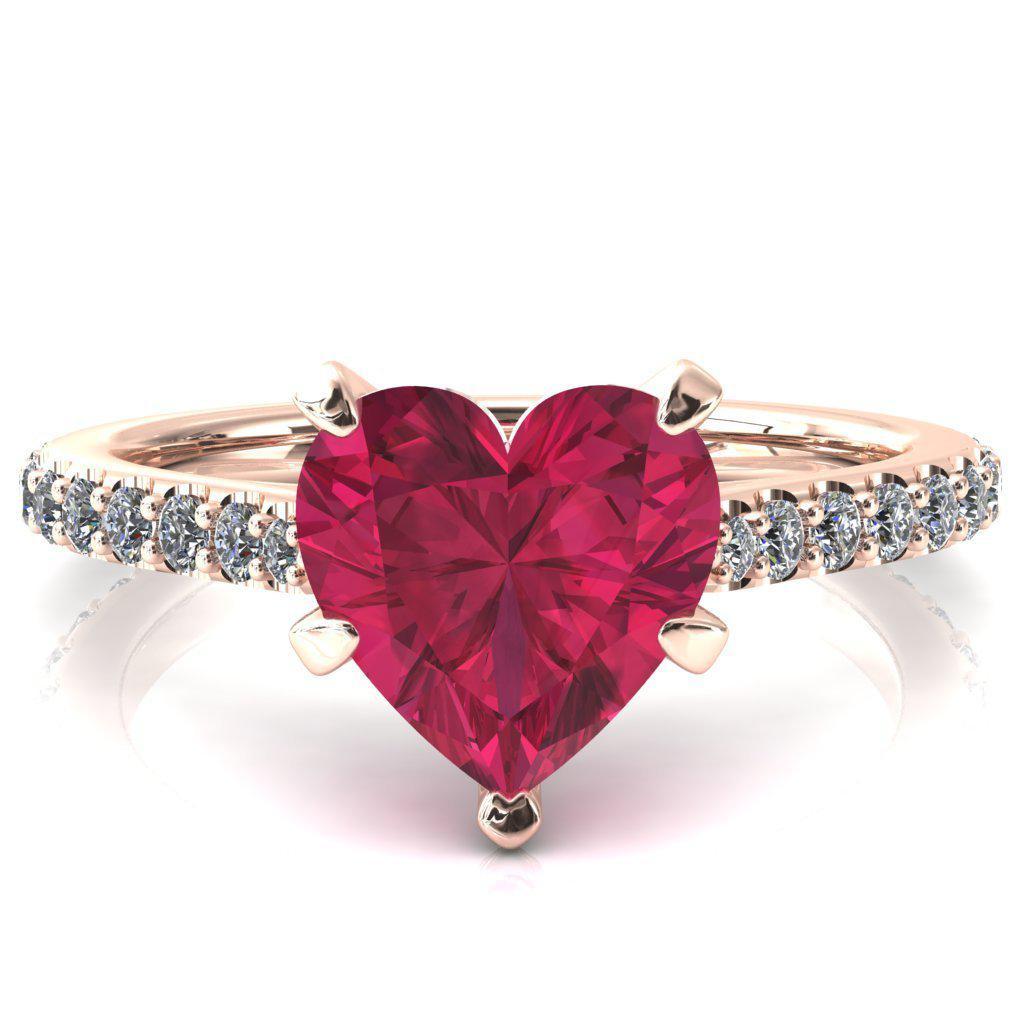 Kelsy Heart Ruby 5 Prong 3/4 Shared Scalloped Inverted Cathedral Ring-FIRE & BRILLIANCE
