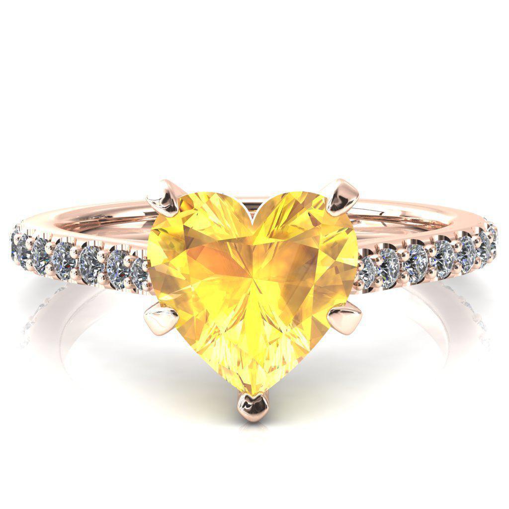 Kelsy Heart Yellow Sapphire 5 Prong 3/4 Shared Scalloped Inverted Cathedral Ring-FIRE & BRILLIANCE