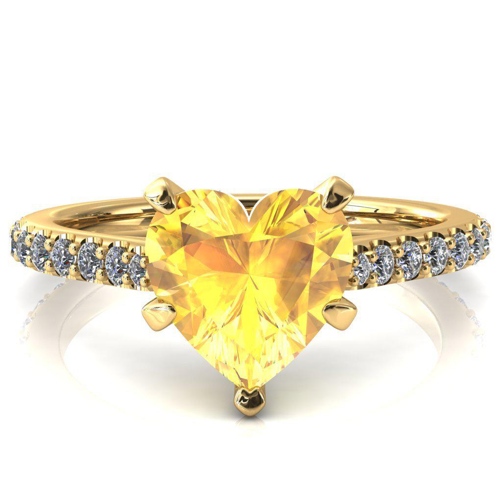 Kelsy Heart Yellow Sapphire 5 Prong 3/4 Shared Scalloped Inverted Cathedral Ring-FIRE & BRILLIANCE