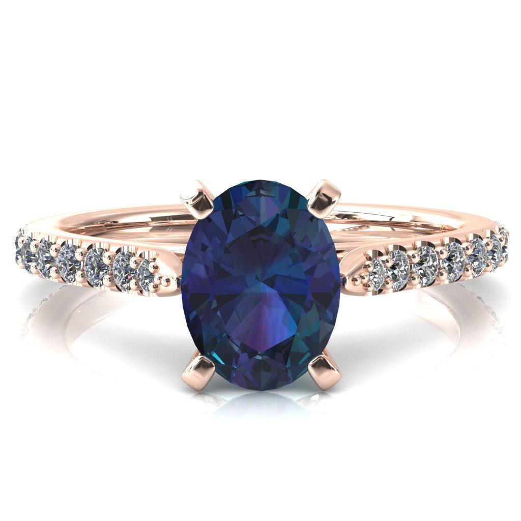 Kelsy Oval Alexandrite 4 Prong 3/4 Shared Scalloped Inverted Cathedral Ring-FIRE & BRILLIANCE