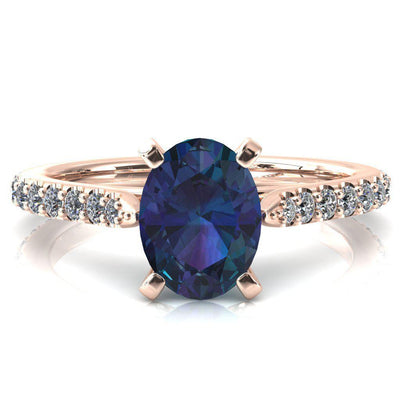 Kelsy Oval Alexandrite 4 Prong 3/4 Shared Scalloped Inverted Cathedral Ring-FIRE & BRILLIANCE