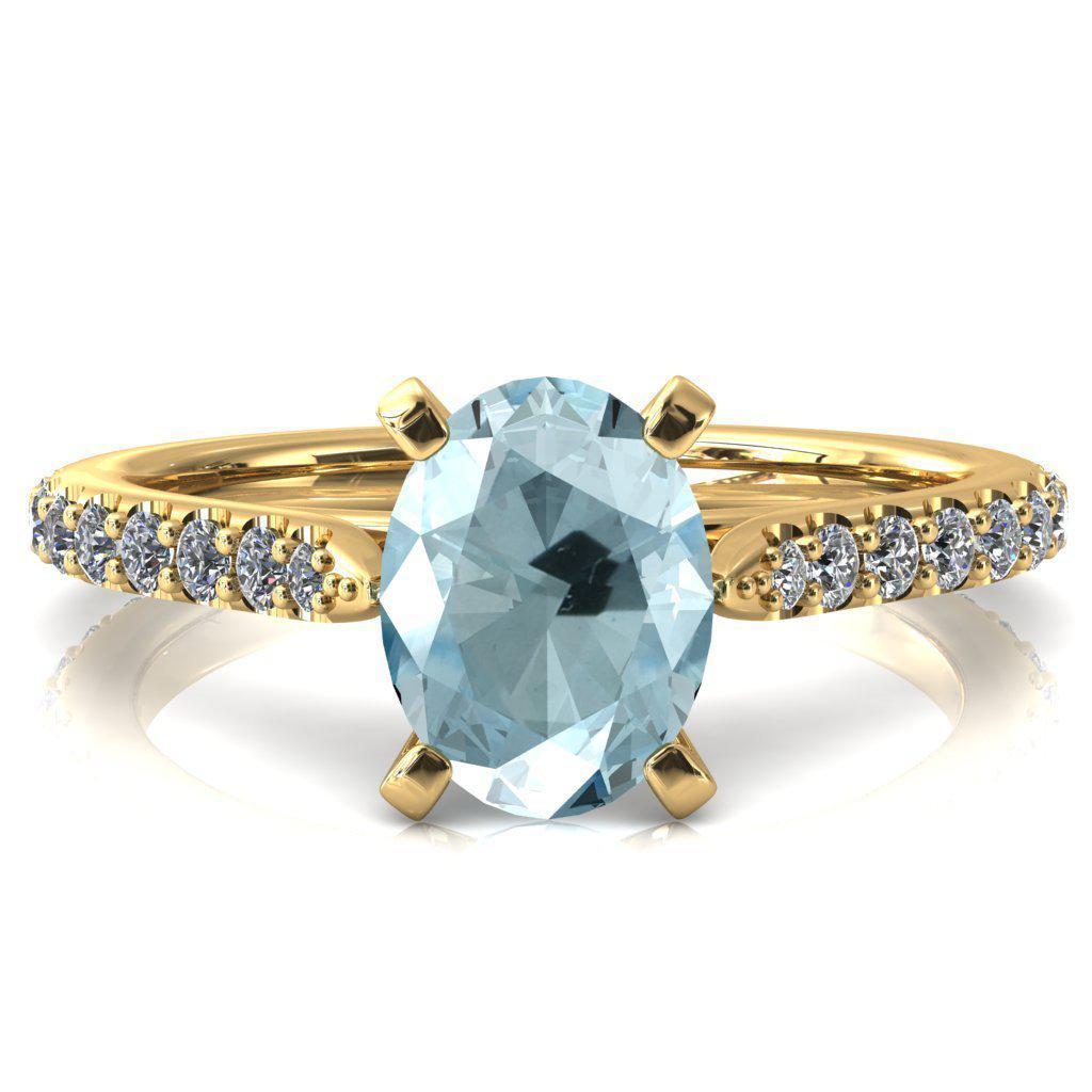 Kelsy Oval Aqua Blue Spinel 4 Prong 3/4 Shared Scalloped Inverted Cathedral Ring-FIRE & BRILLIANCE