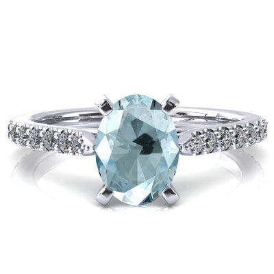 Kelsy Oval Aqua Blue Spinel 4 Prong 3/4 Shared Scalloped Inverted Cathedral Ring-FIRE & BRILLIANCE