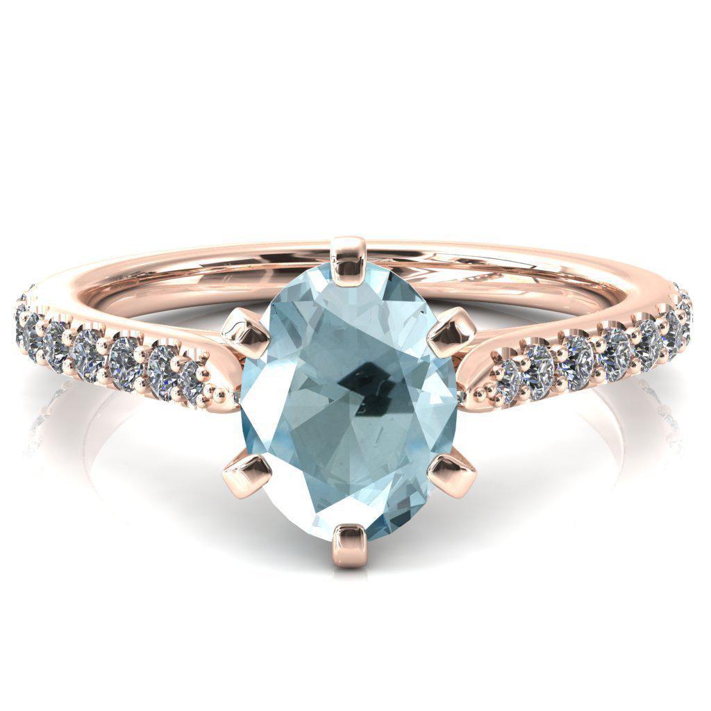 Kelsy Oval Aqua Blue Spinel 6 Prong 3/4 Shared Scalloped Inverted Cathedral Ring-FIRE & BRILLIANCE