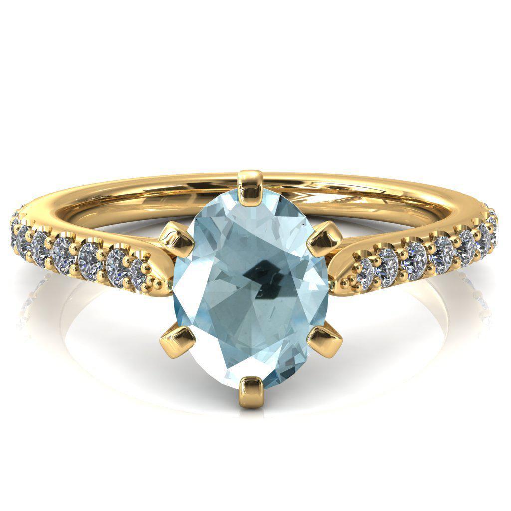 Kelsy Oval Aqua Blue Spinel 6 Prong 3/4 Shared Scalloped Inverted Cathedral Ring-FIRE & BRILLIANCE