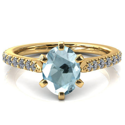 Kelsy Oval Aqua Blue Spinel 6 Prong 3/4 Shared Scalloped Inverted Cathedral Ring-FIRE & BRILLIANCE