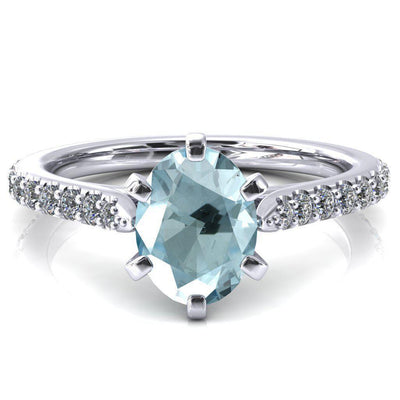 Kelsy Oval Aqua Blue Spinel 6 Prong 3/4 Shared Scalloped Inverted Cathedral Ring-FIRE & BRILLIANCE