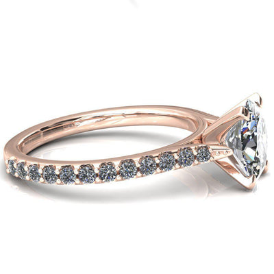 Kelsy Oval Moissanite 4 Prong 3/4 Shared Scalloped Inverted Cathedral Ring-FIRE & BRILLIANCE