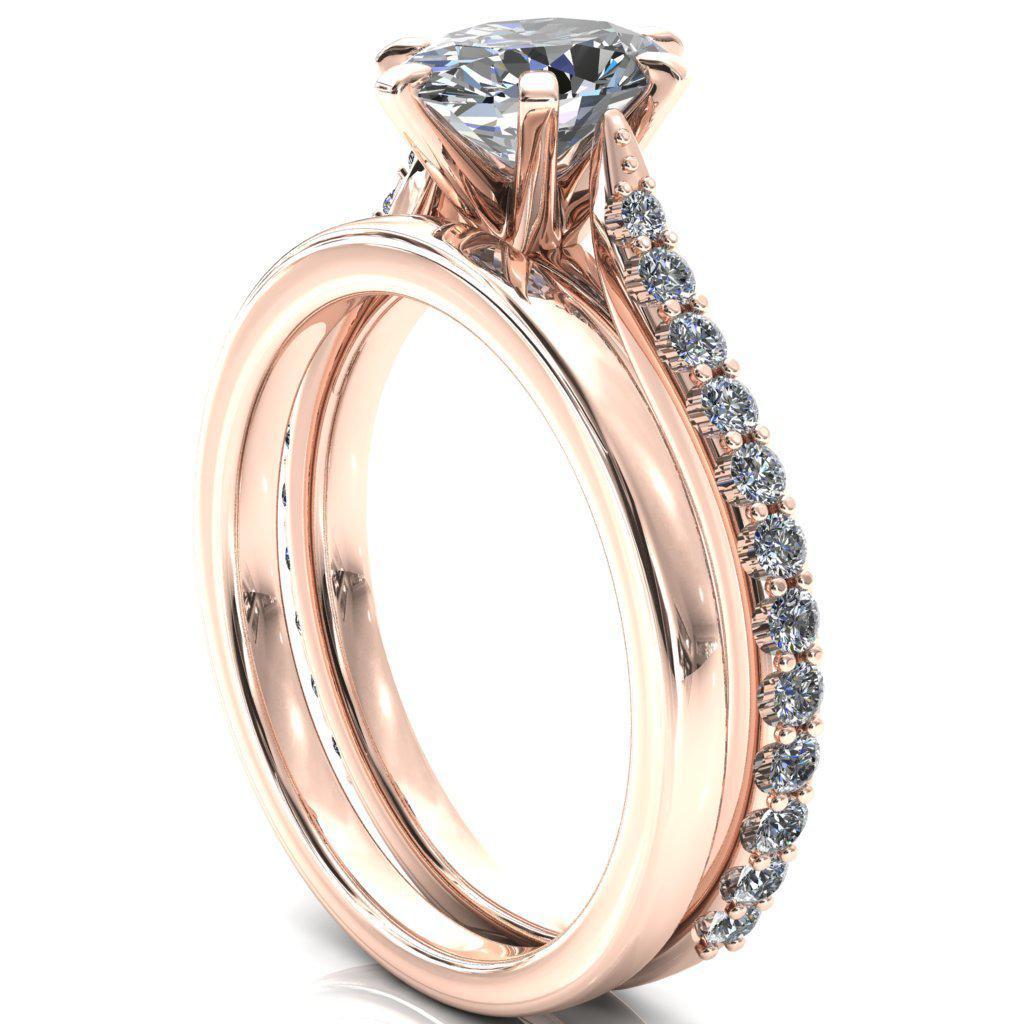 Kelsy Oval Moissanite 6 Prong 3/4 Shared Scalloped Inverted Cathedral Ring-FIRE & BRILLIANCE