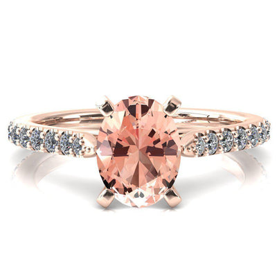 Kelsy Oval Champagne Sapphire 4 Prong 3/4 Shared Scalloped Inverted Cathedral Ring-FIRE & BRILLIANCE
