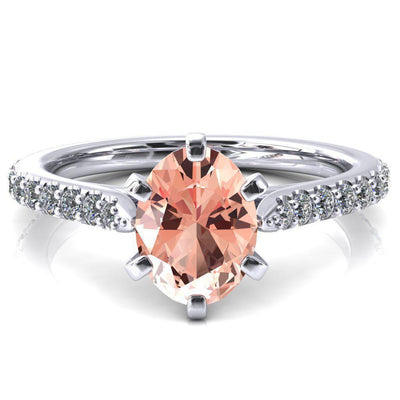 Kelsy Oval Champagne Sapphire 6 Prong 3/4 Shared Scalloped Inverted Cathedral Ring-FIRE & BRILLIANCE