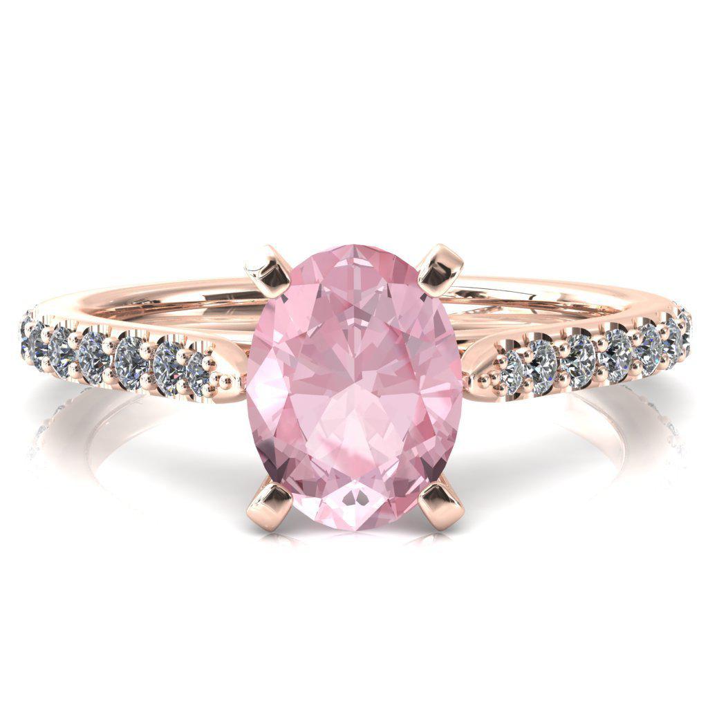 Kelsy Oval Pink Sapphire 4 Prong 3/4 Shared Scalloped Inverted Cathedral Ring-FIRE & BRILLIANCE