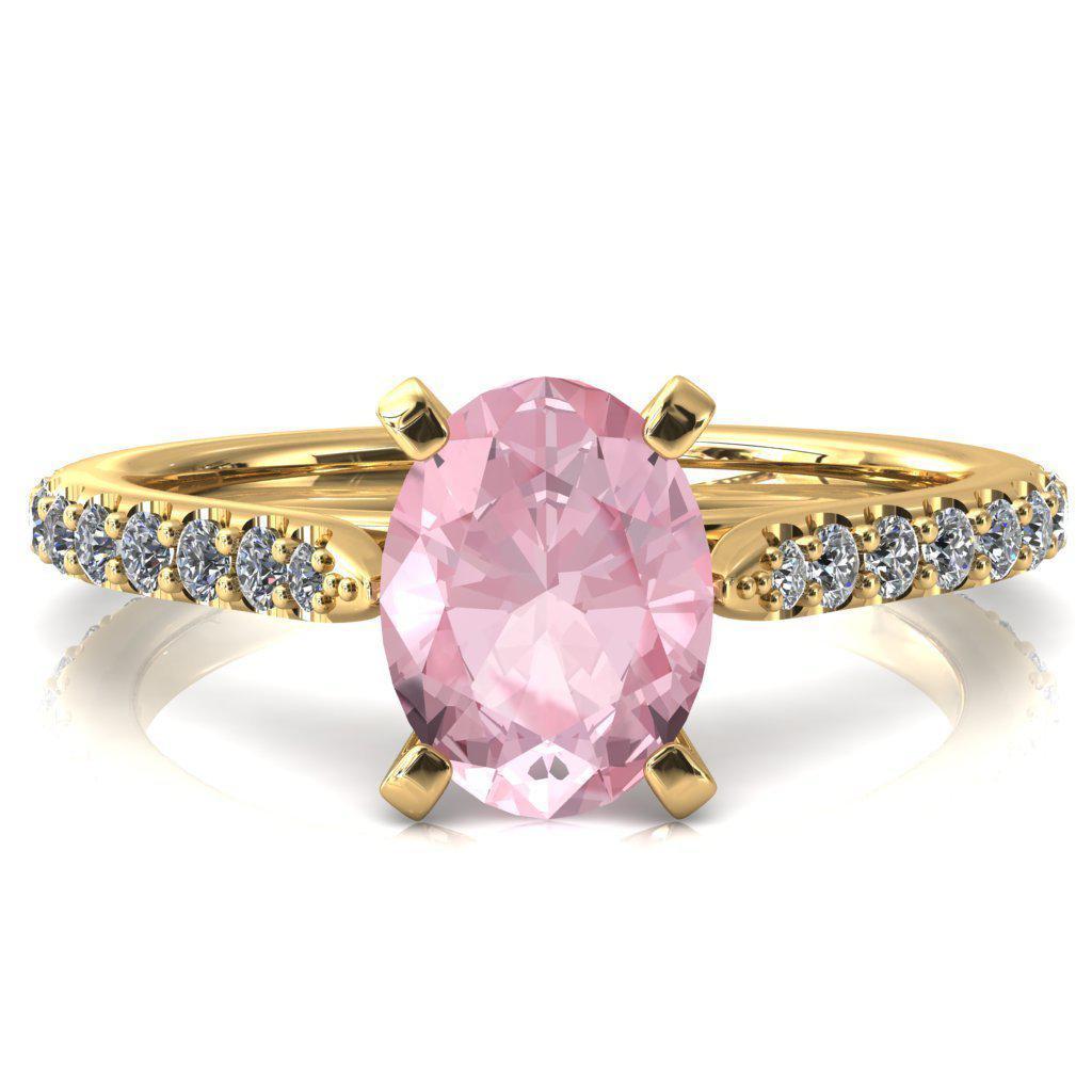 Kelsy Oval Pink Sapphire 4 Prong 3/4 Shared Scalloped Inverted Cathedral Ring-FIRE & BRILLIANCE