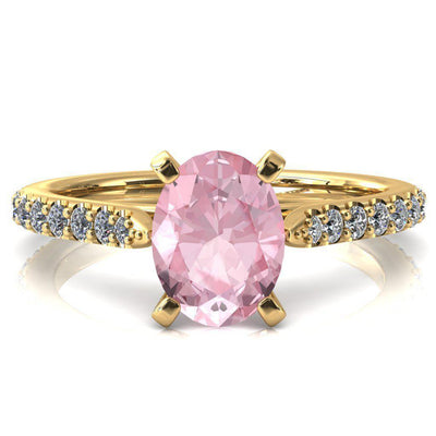 Kelsy Oval Pink Sapphire 4 Prong 3/4 Shared Scalloped Inverted Cathedral Ring-FIRE & BRILLIANCE