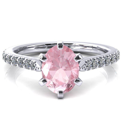 Kelsy Oval Pink Sapphire 6 Prong 3/4 Shared Scalloped Inverted Cathedral Ring-FIRE & BRILLIANCE