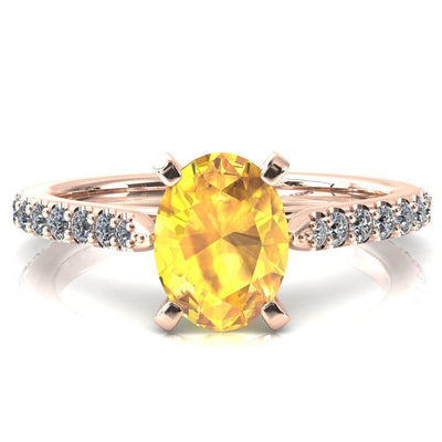 Kelsy Oval Yellow Sapphire 4 Prong 3/4 Shared Scalloped Inverted Cathedral Ring-FIRE & BRILLIANCE