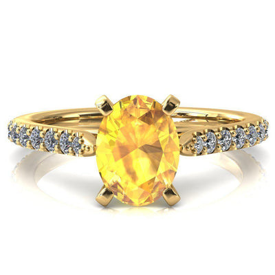 Kelsy Oval Yellow Sapphire 4 Prong 3/4 Shared Scalloped Inverted Cathedral Ring-FIRE & BRILLIANCE