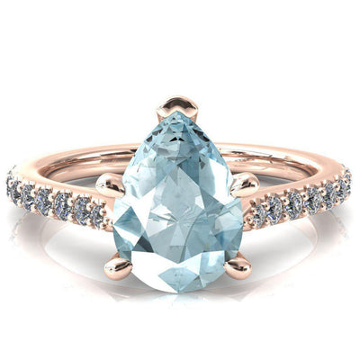 Kelsy Pear Aqua Blue Spinel 5 Prong 3/4 Shared Scalloped Inverted Cathedral Ring-FIRE & BRILLIANCE