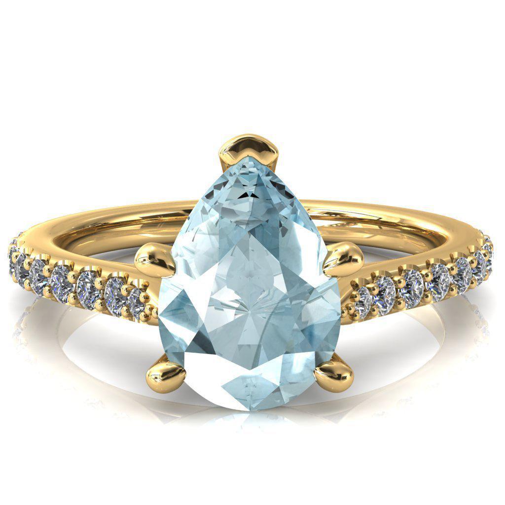 Kelsy Pear Aqua Blue Spinel 5 Prong 3/4 Shared Scalloped Inverted Cathedral Ring-FIRE & BRILLIANCE